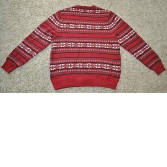 Mens Christmas Sweater Dockers Red Fairisle Large Long Sleeve Crew Cotton - Picture 4 of 4